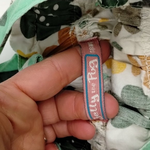 Jelly the Pug Ruffle Dress Size 18 months Green Yellow and Burnt Orange Floral - Picture 5 of 5